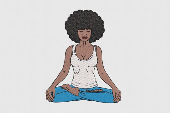 Afro Woman Meditating: A Stylish Embroidery Design for Real Projects