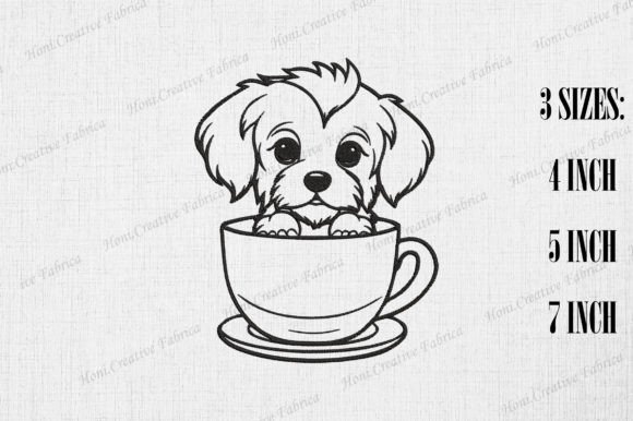 Cute Havanese Dog in Coffee Cup: A Seasonal Embroidery Gem