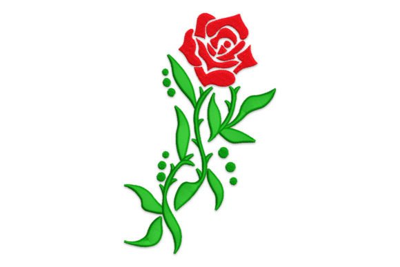 Red Rose Flower with Green Leaves: A Timeless Embroidery Design for Seasonal Projects